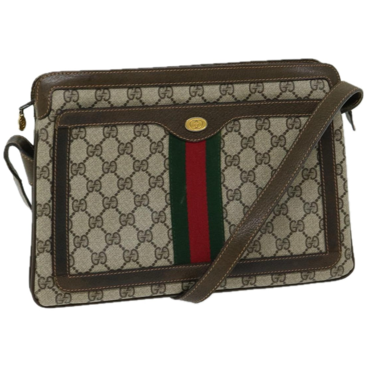 GUCCI GG Supreme Web Sherry Line Shoulder Bag PVC Beige 378 001  10712