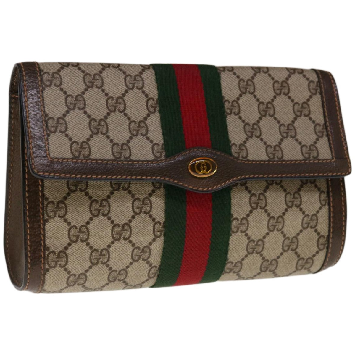 GUCCI GG Canvas Web Sherry Line Clutch Bag PVC Beige Red 89 01 006  10724