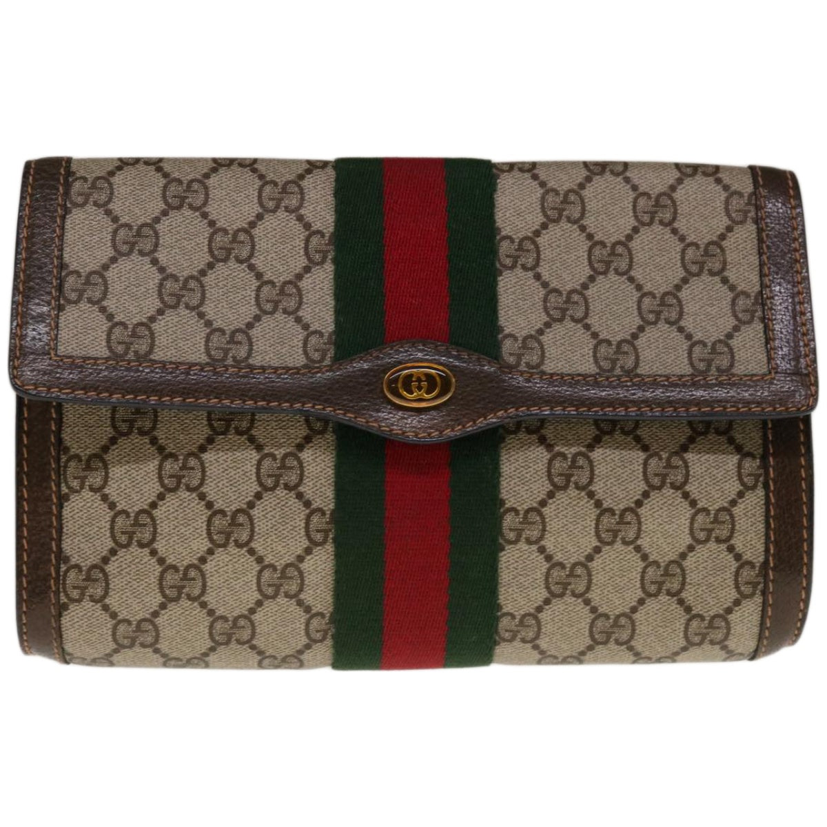 GUCCI GG Canvas Web Sherry Line Clutch Bag PVC Beige Red 89 01 006  10724