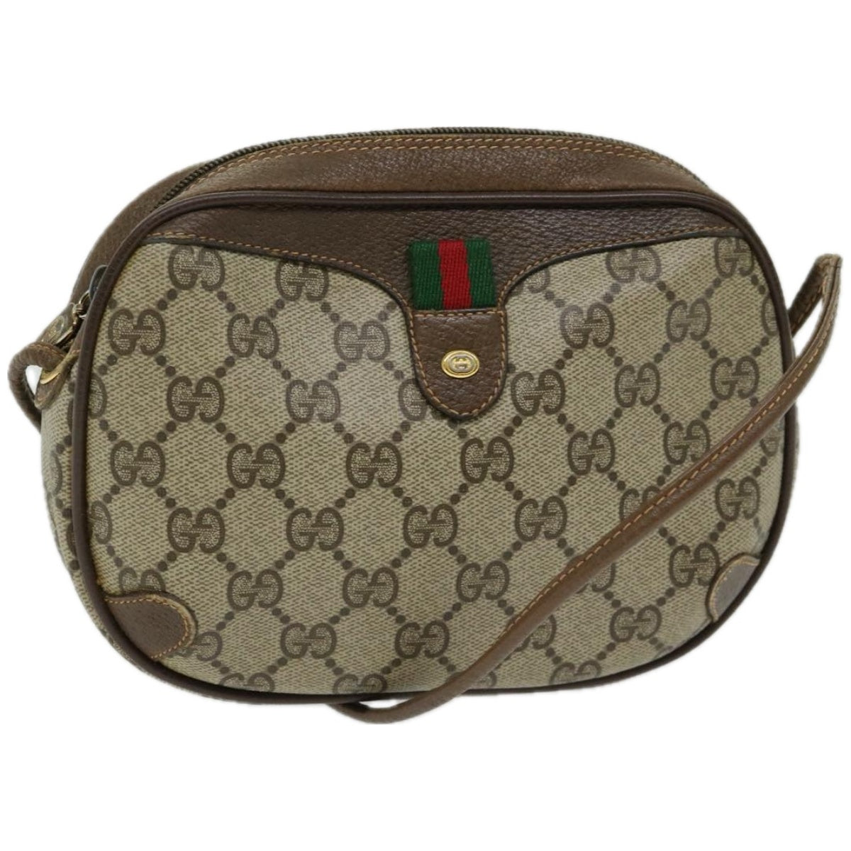GUCCI GG Supreme Web Sherry Line Shoulder Bag PVC Beige 156 02 066  10732