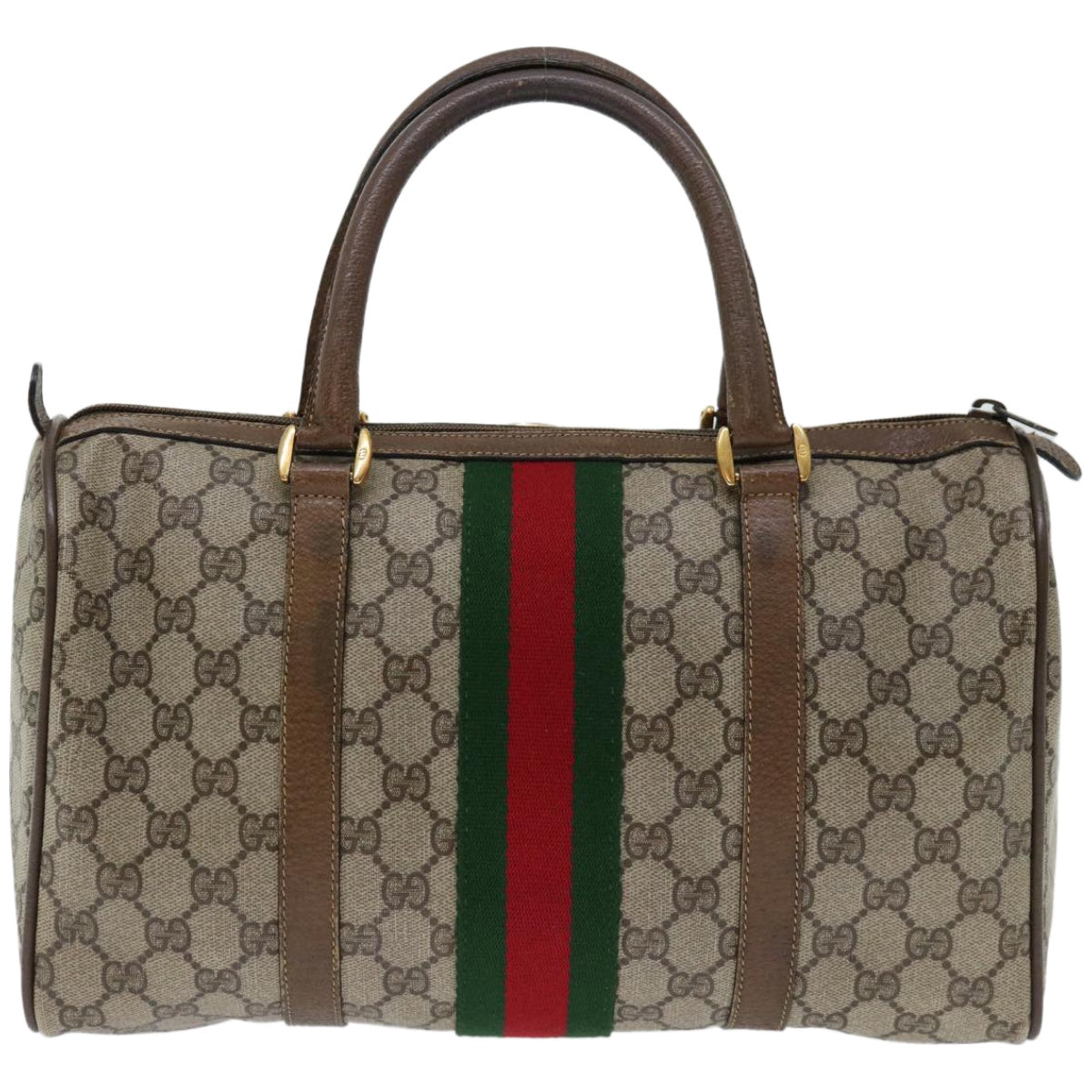 GUCCI GG Supreme Web Sherry Line Boston Bag Beige Red 39 02 007  10775