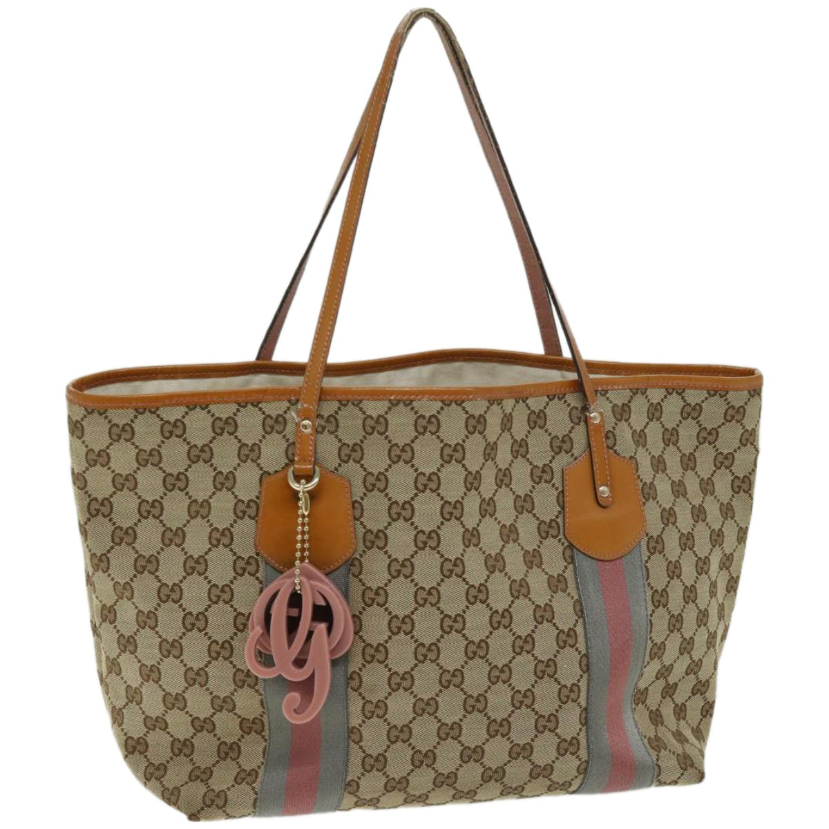 GUCCI GG Canvas Sherry Line Tote Bag Gray Beige pink 211970  10798