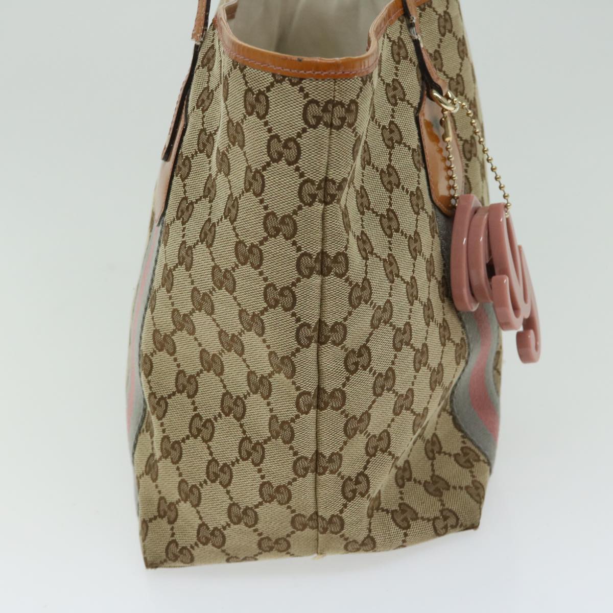 GUCCI GG Canvas Sherry Line Tote Bag Gray Beige pink 211970  10798
