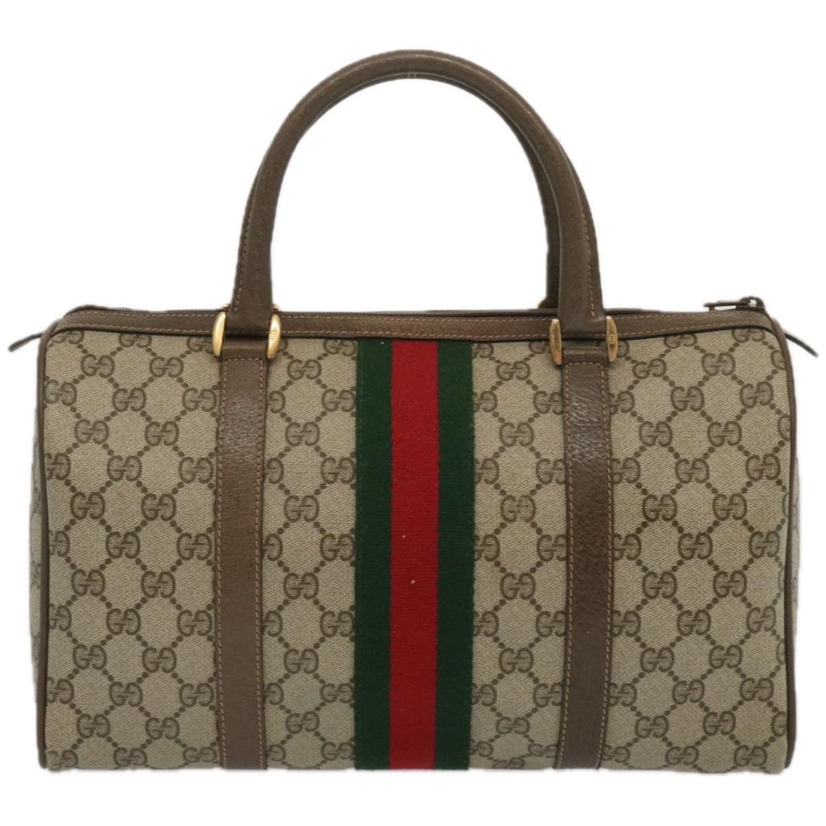 GUCCI GG Supreme Web Sherry Line Boston Bag Beige Red 24 02 007  10839