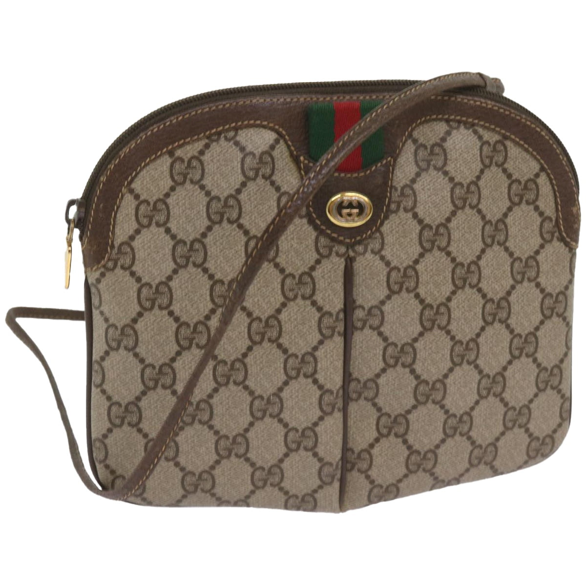 GUCCI GG Canvas Web Sherry Line Shoulder Bag Red Beige 904 02 047  10868