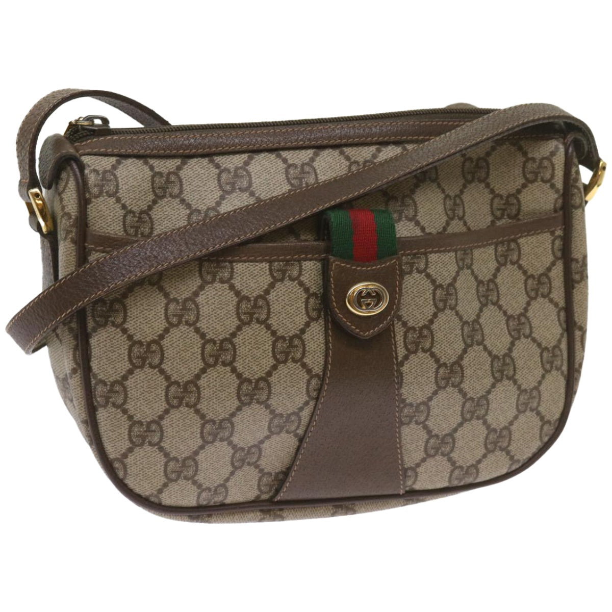GUCCI GG Canvas Web Sherry Line Shoulder Bag Red Beige 89 02 032  10871