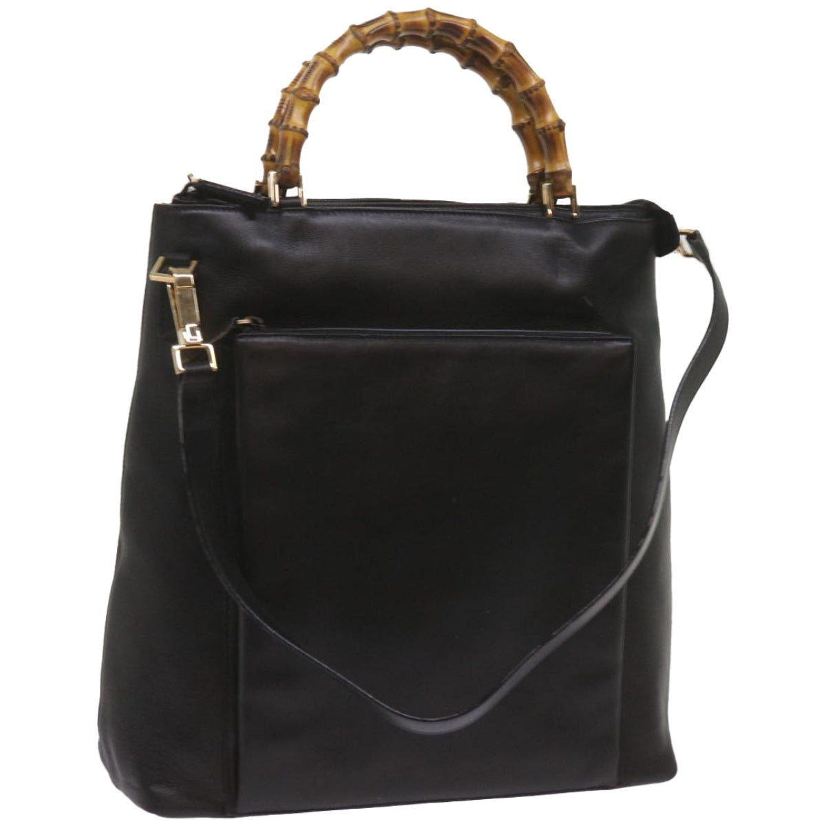 GUCCI Bamboo Hand Bag Leather 2way Black 002 1956 0506  10898