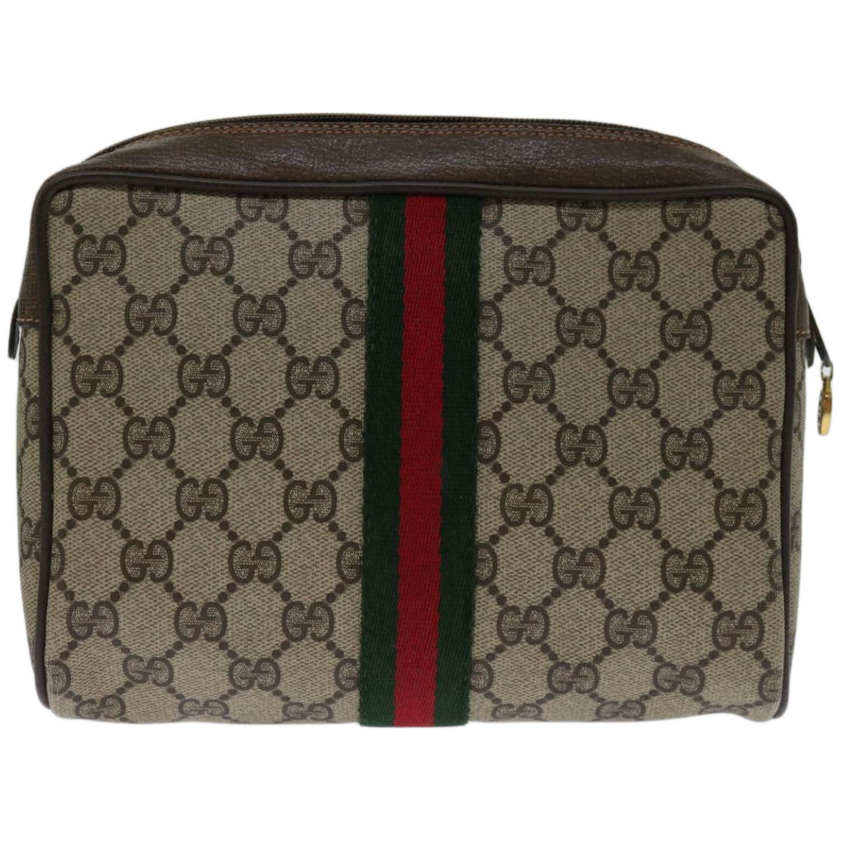GUCCI GG Supreme Web Sherry Line Clutch Bag PVC Beige 84 01 012  10926
