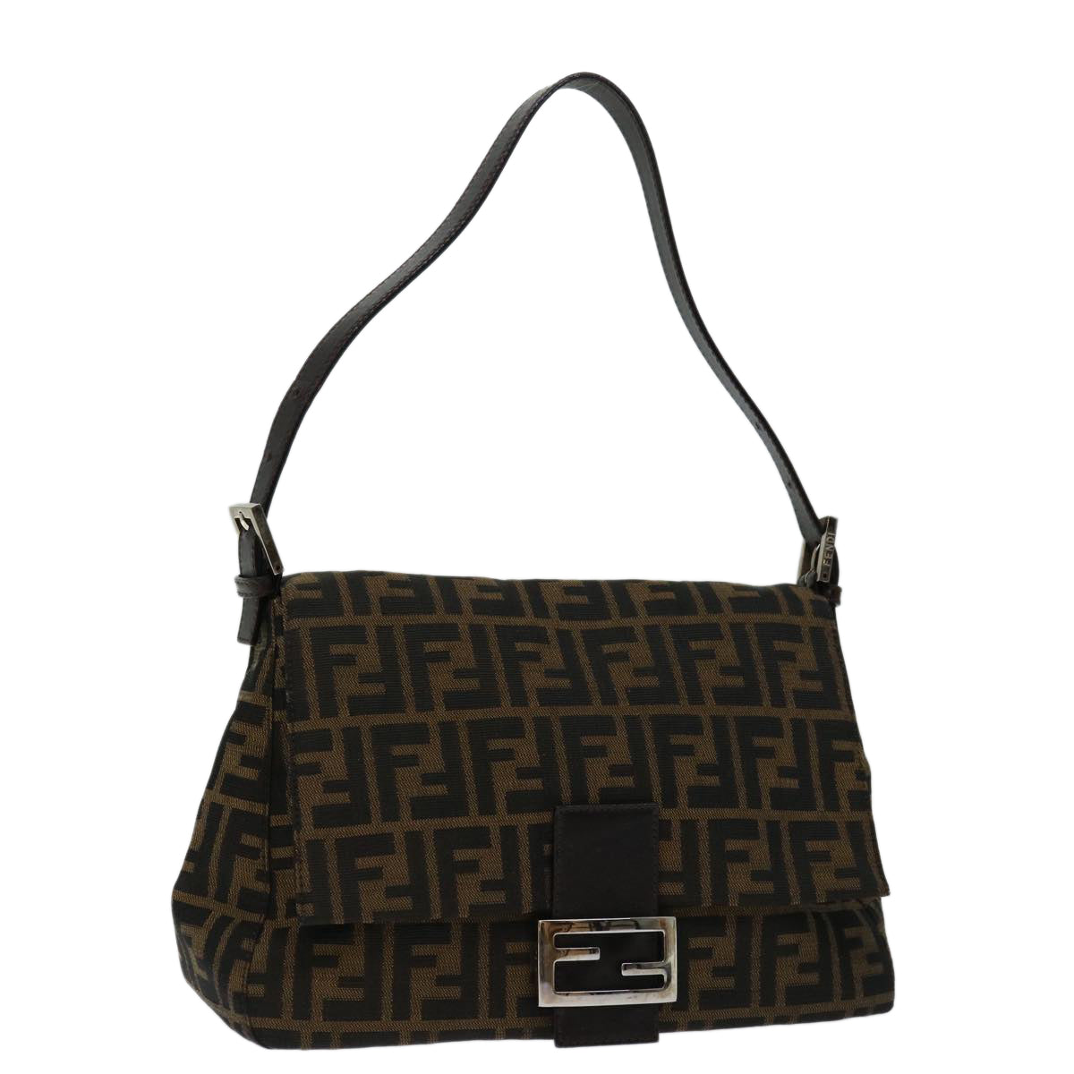 Luxury FendiZucca Canvas Mamma Baguette Shoulder Bag Black Brownyk11309