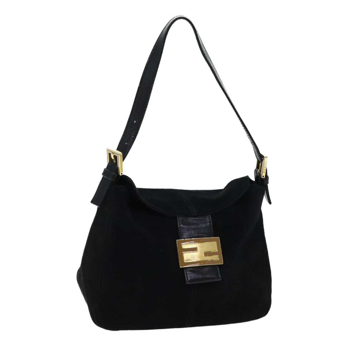Luxury FendiMamma Baguette Shoulder Bag Suede Blackyk11454