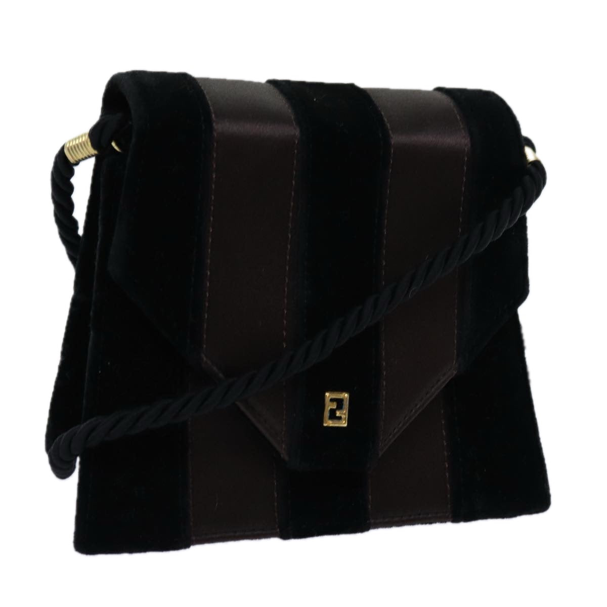 Luxury Fendi Pecan Canvas Shoulder Bag Velor Black Brownyk11781
