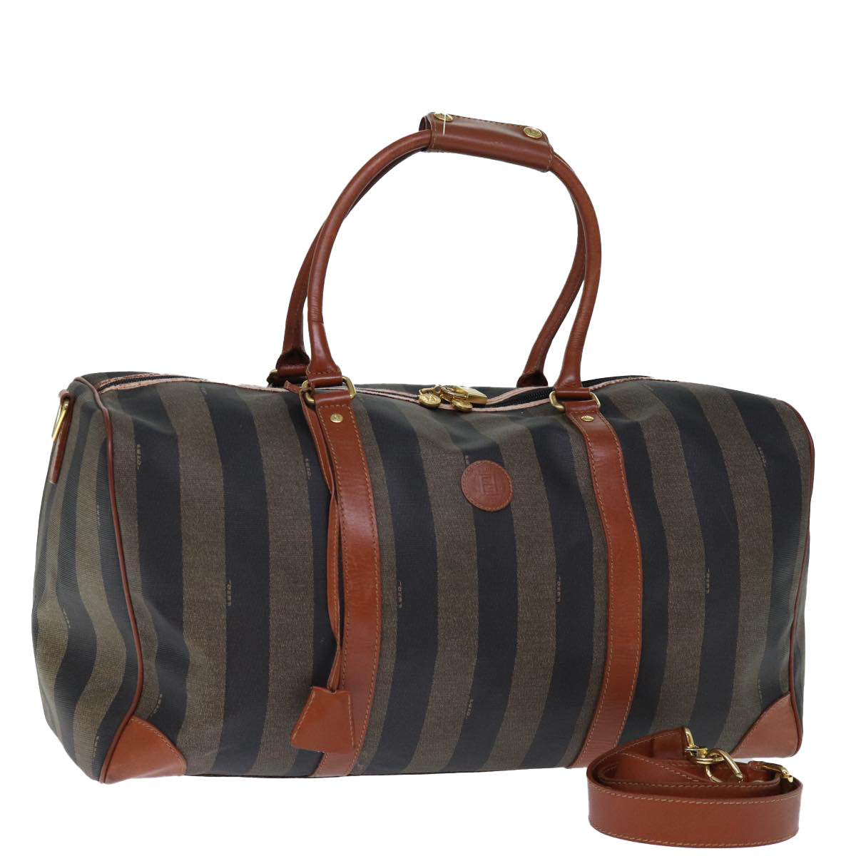 Luxury Fendi Pecan Canvas Boston Bag 2way Brown Blackyk12324
