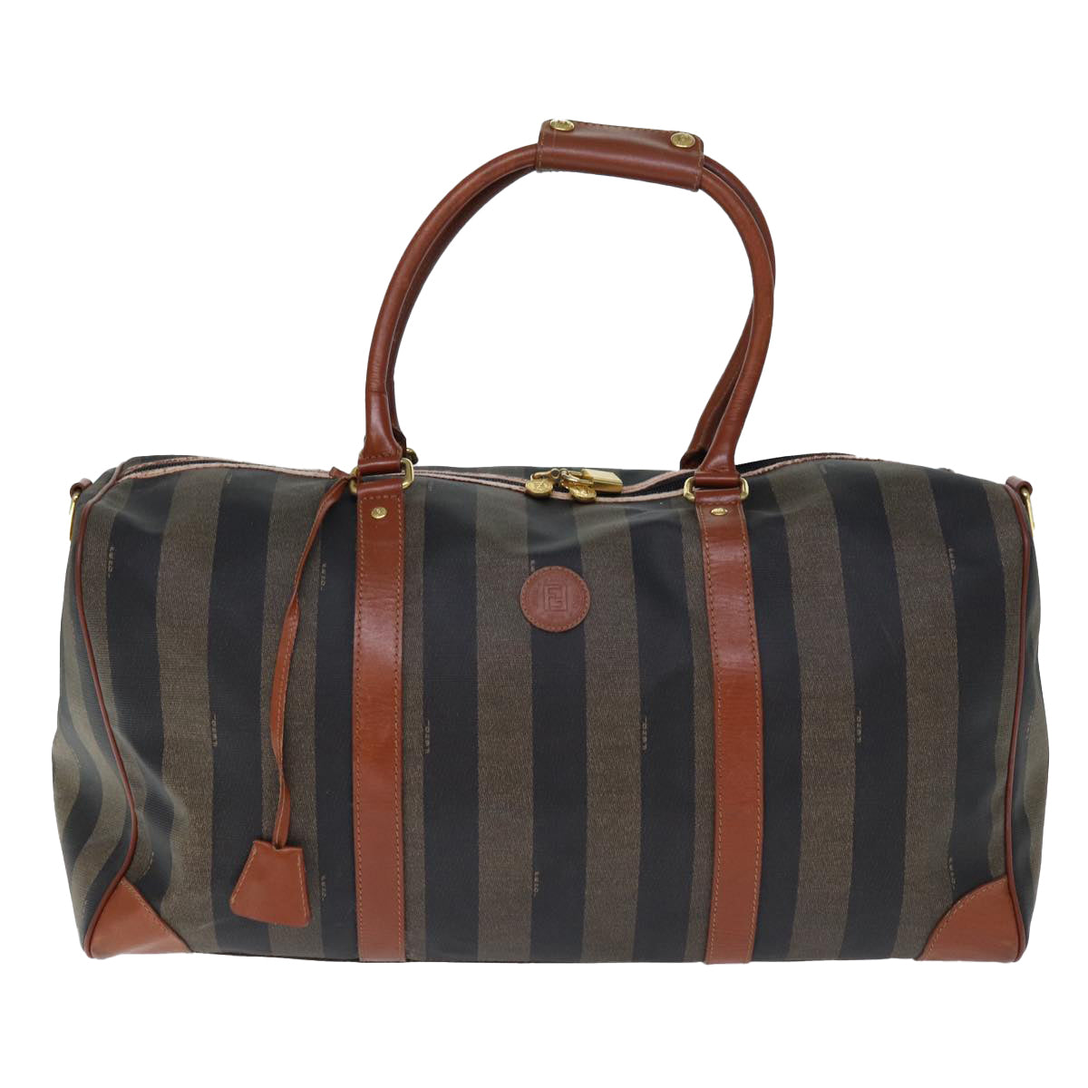 Luxury Fendi Pecan Canvas Boston Bag 2way Brown Blackyk12324