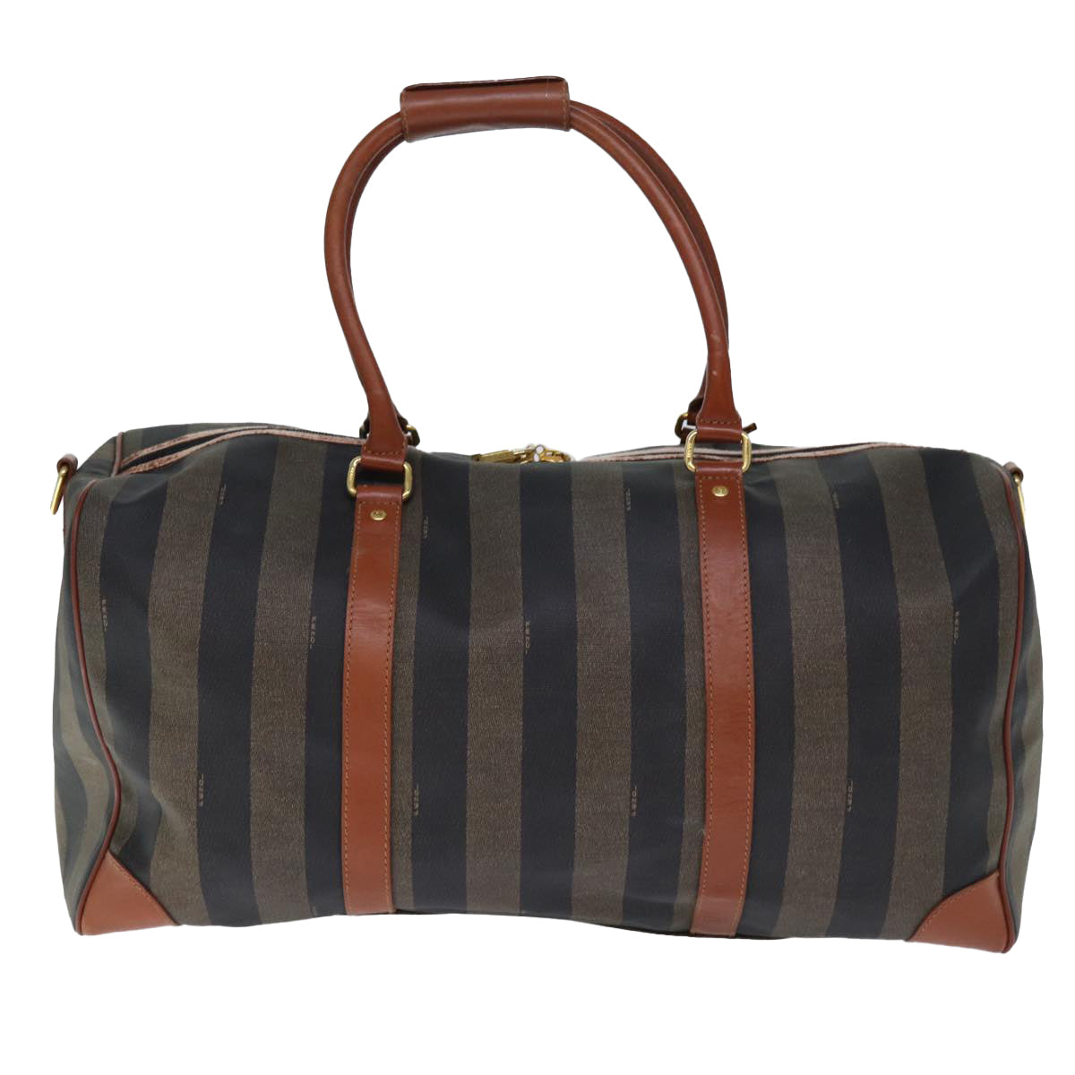 Luxury Fendi Pecan Canvas Boston Bag 2way Brown Blackyk12324