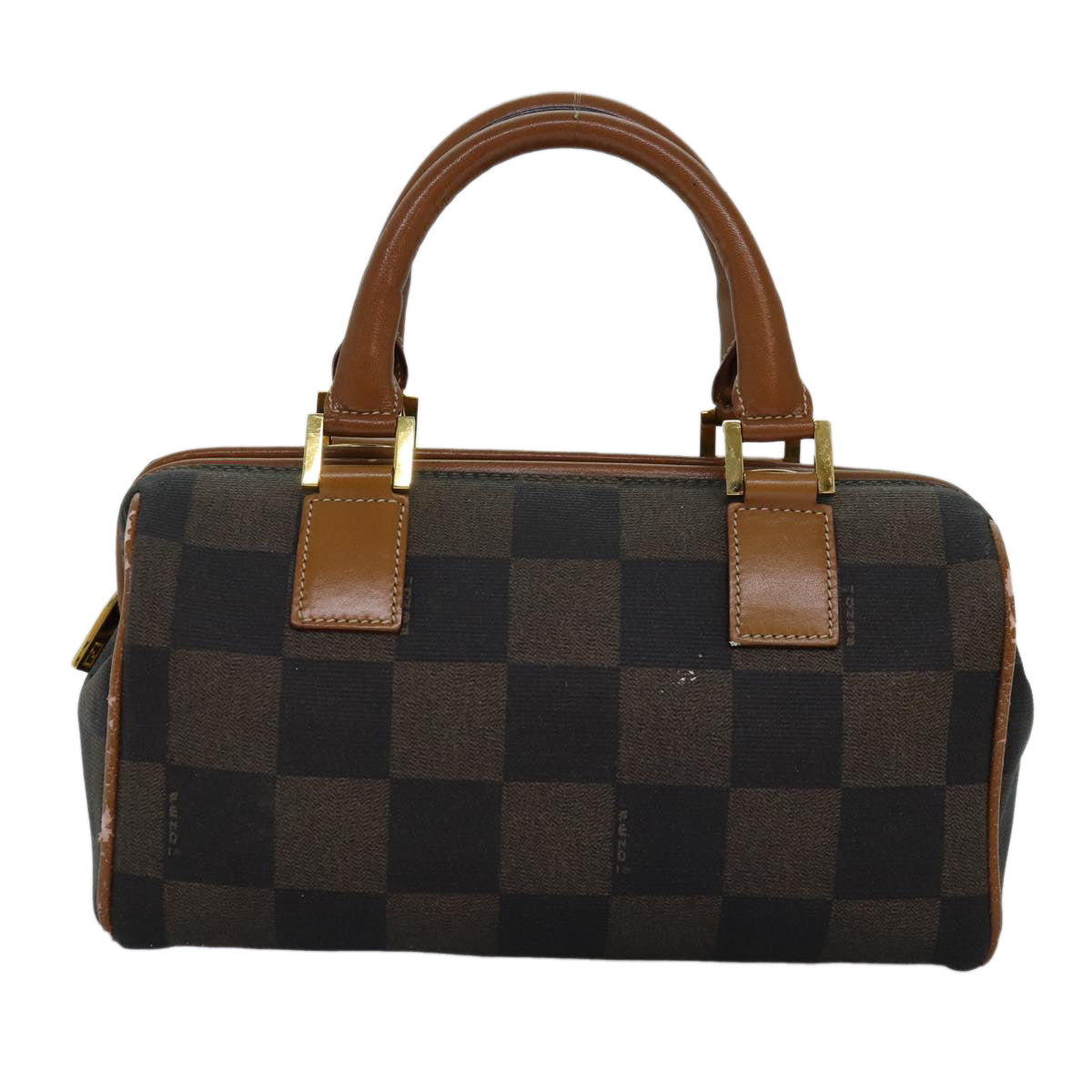 Luxury Fendi Pecan Canvas Hand Bag 2way Brown Blackyk12478