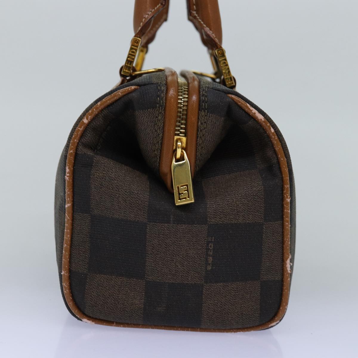 Luxury Fendi Pecan Canvas Hand Bag 2way Brown Blackyk12478