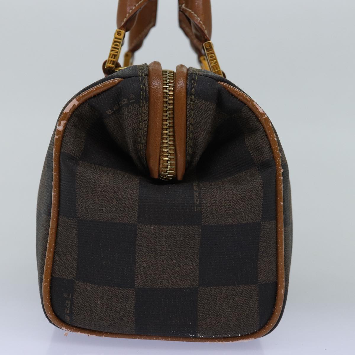 Luxury Fendi Pecan Canvas Hand Bag 2way Brown Blackyk12478