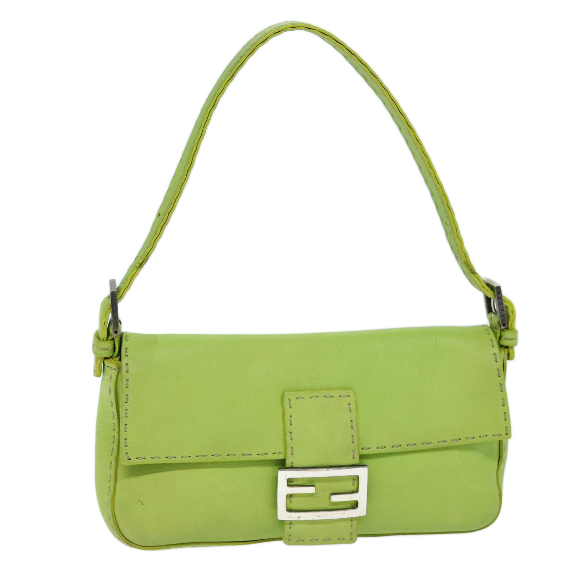 Luxury Fendi Celeria Mamma Baguette Shoulder Bag Leather Greenyk12521