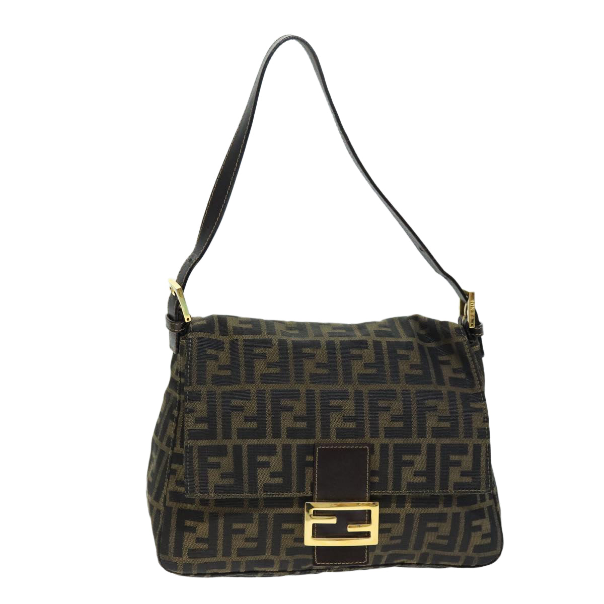 Luxury Fendi Zucca Canvas Mamma Baguette Shoulder Bag Black Brownyk12613A