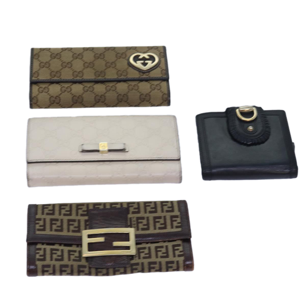 Luxury Fendi Gucci GG Canvas Wallet Leather 4Set Black Beige whiteyk12710