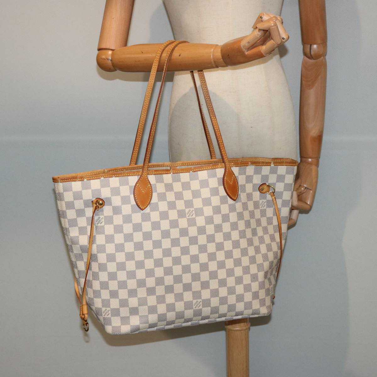 LOUIS VUITTON Damier Azur Neverfull MM Tote Bag N41605 LV yk12731