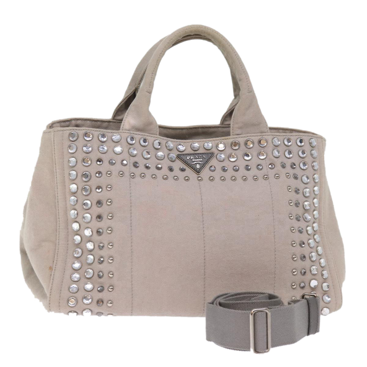Luxury PradaBijoux Canapa MM Hand Bag Canvas 2way Gray yk12789