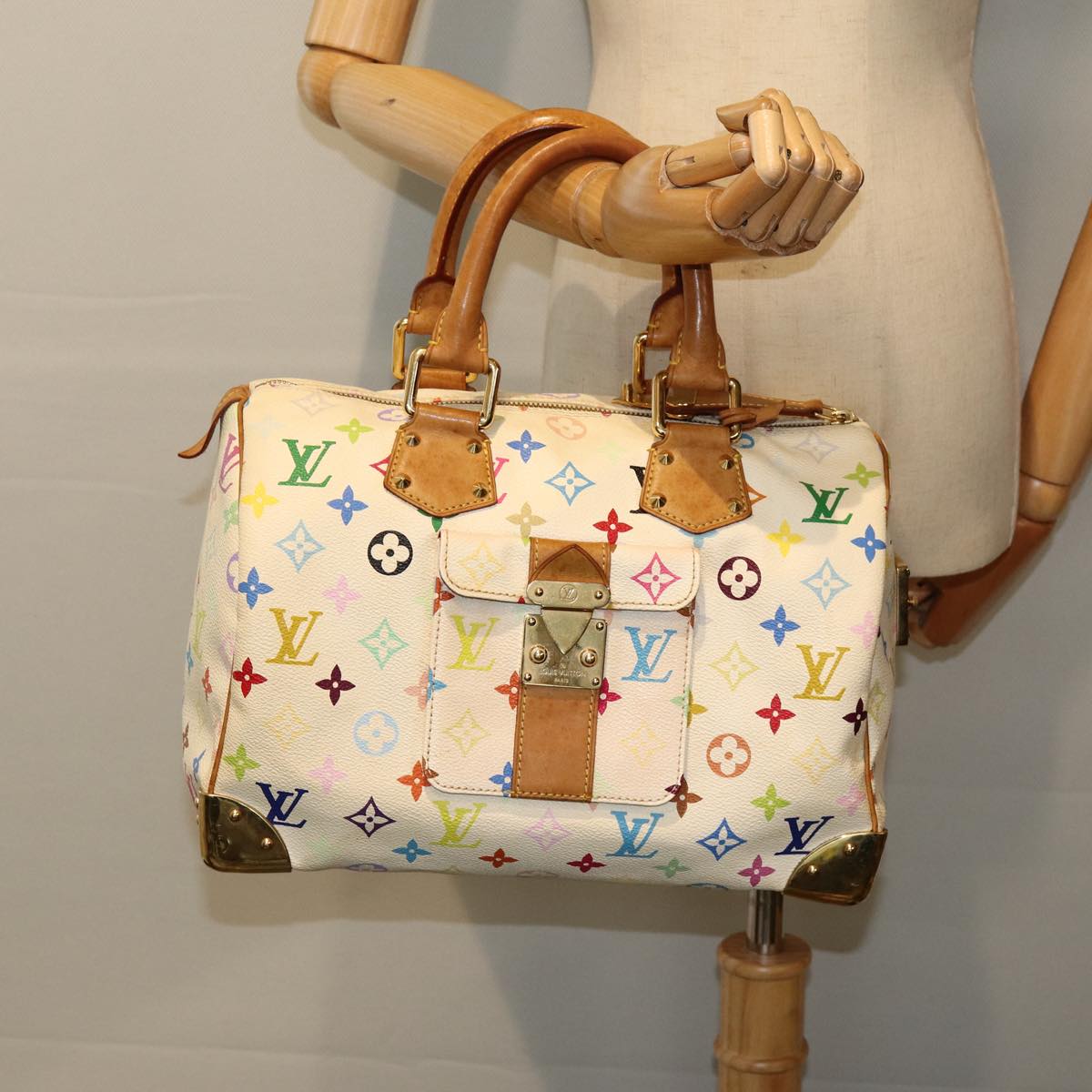 LOUIS VUITTON Monogram Multicolor Speedy 30 Hand Bag White M92643 yk12808