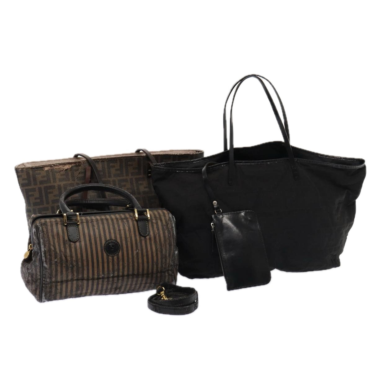 Luxury Fendi Zucca Canvas Shoulder Bag 3Set Black Brownyk12908