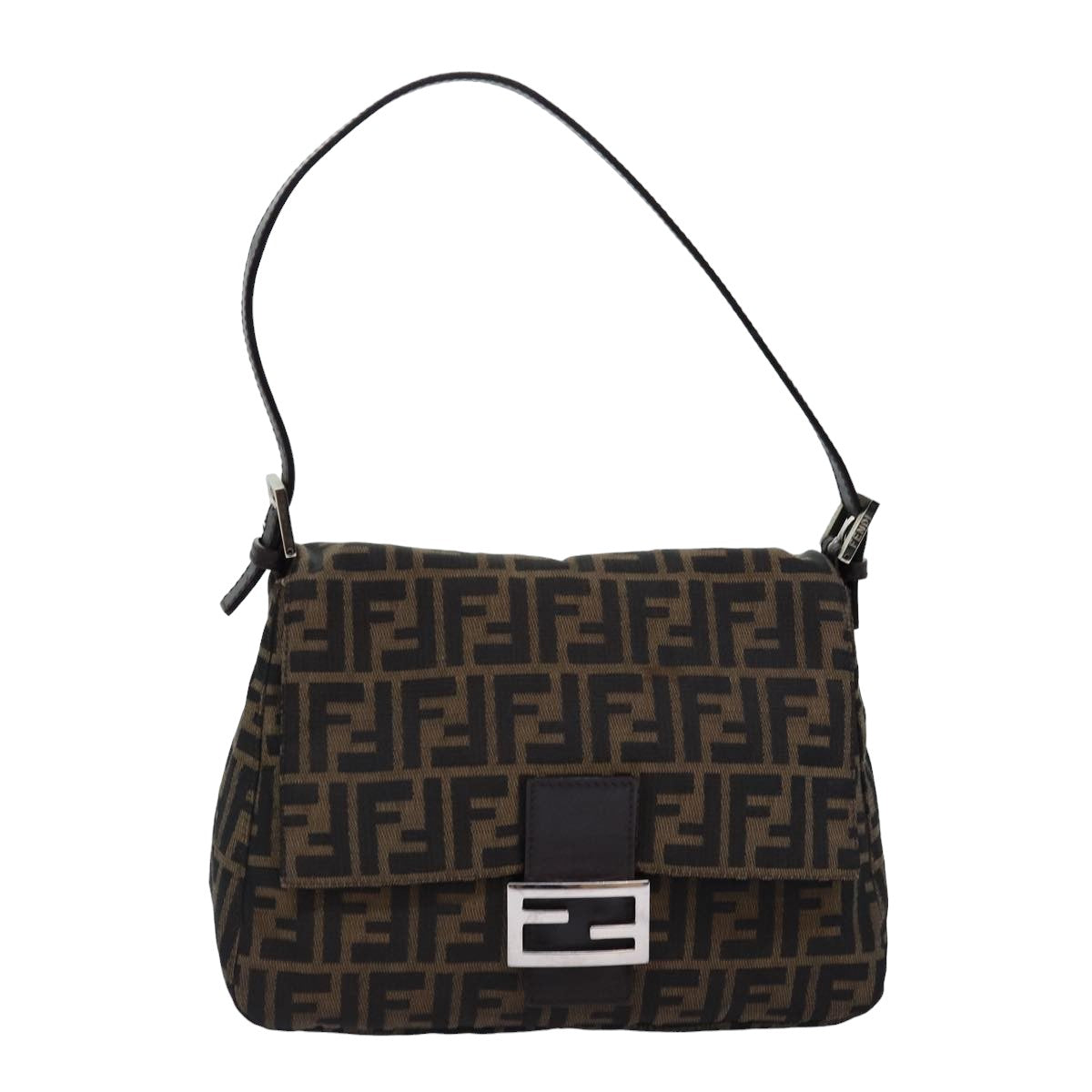 Luxury Fendi Zucca Canvas Mamma Baguette Shoulder Bag Black Brownyk12916