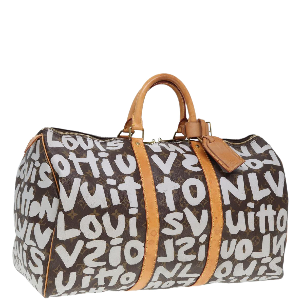 LOUIS VUITTON Monogram Graffiti Keepall 50 Boston Bag White M92197 yk13043