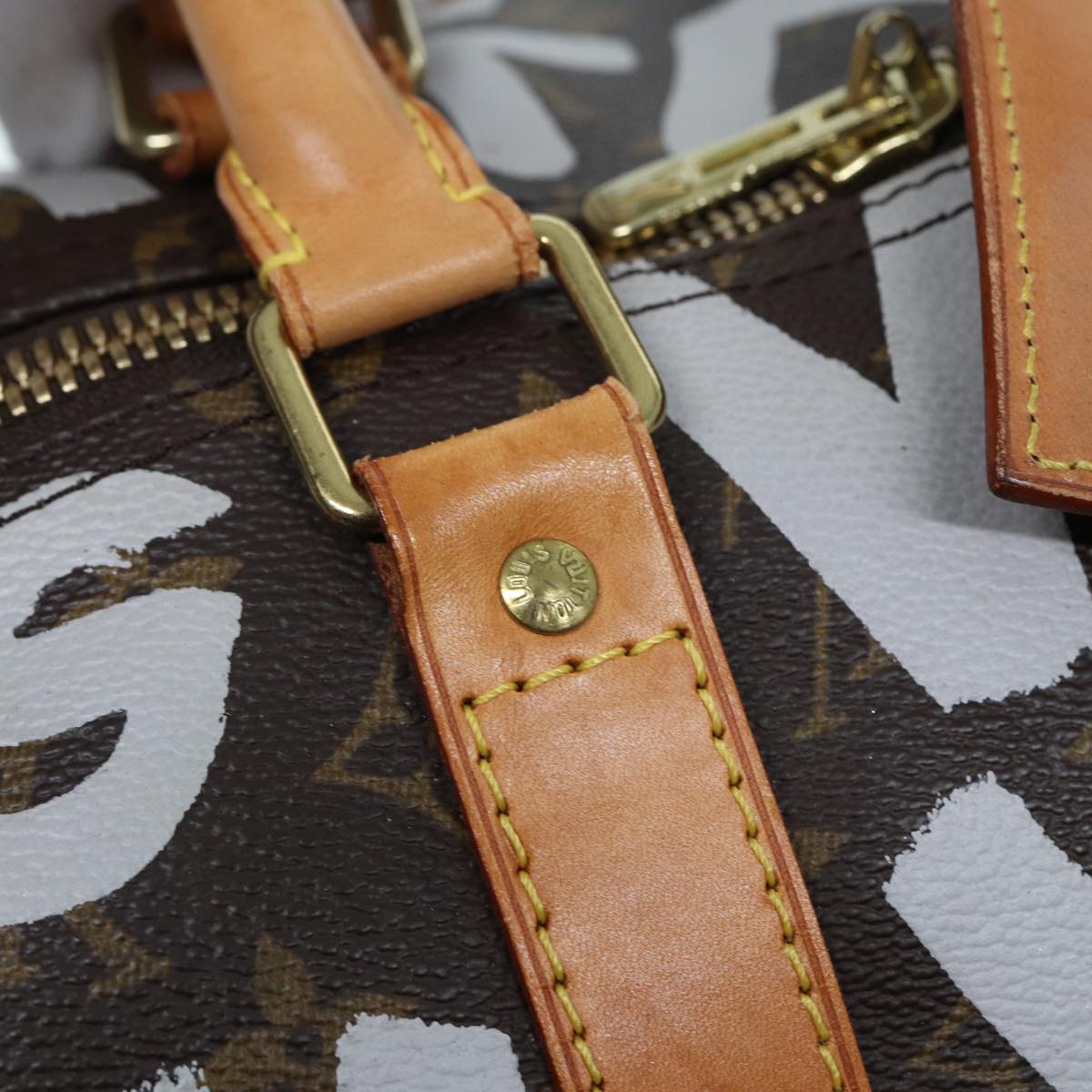 LOUIS VUITTON Monogram Graffiti Keepall 50 Boston Bag White M92197 yk13043