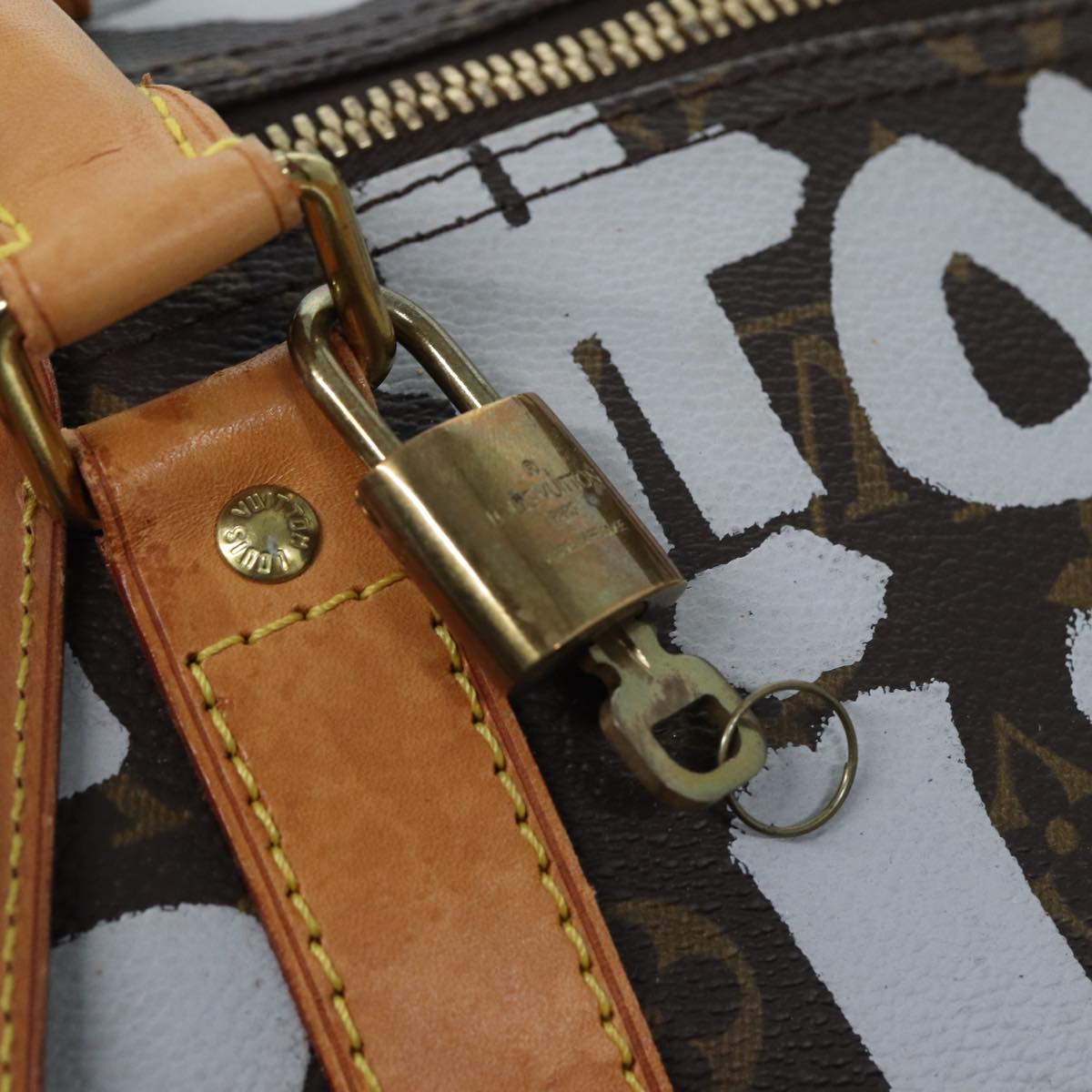 LOUIS VUITTON Monogram Graffiti Keepall 50 Boston Bag White M92197 yk13043
