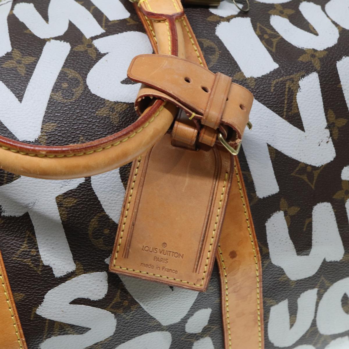 LOUIS VUITTON Monogram Graffiti Keepall 50 Boston Bag White M92197 yk13043