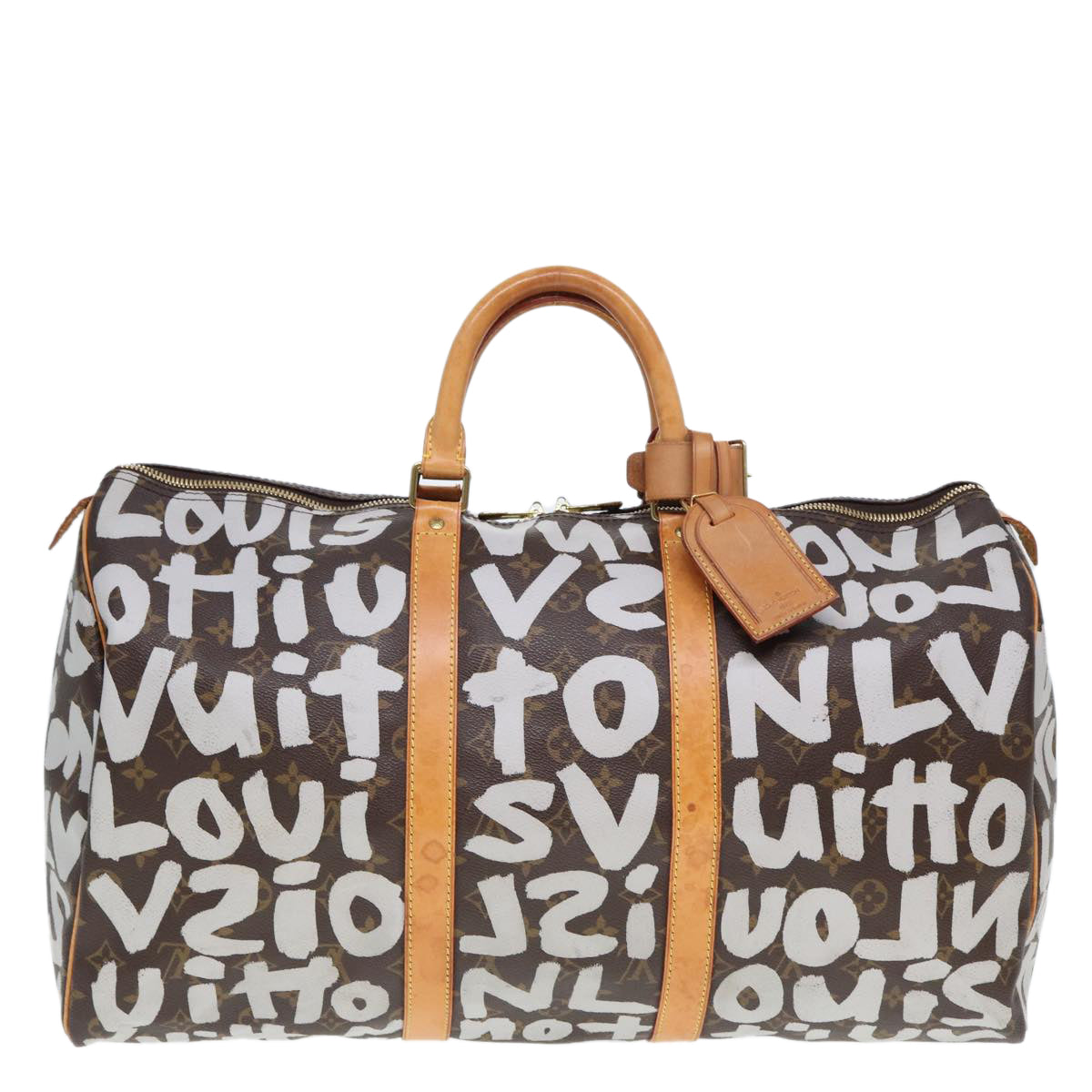 LOUIS VUITTON Monogram Graffiti Keepall 50 Boston Bag White M92197 yk13043