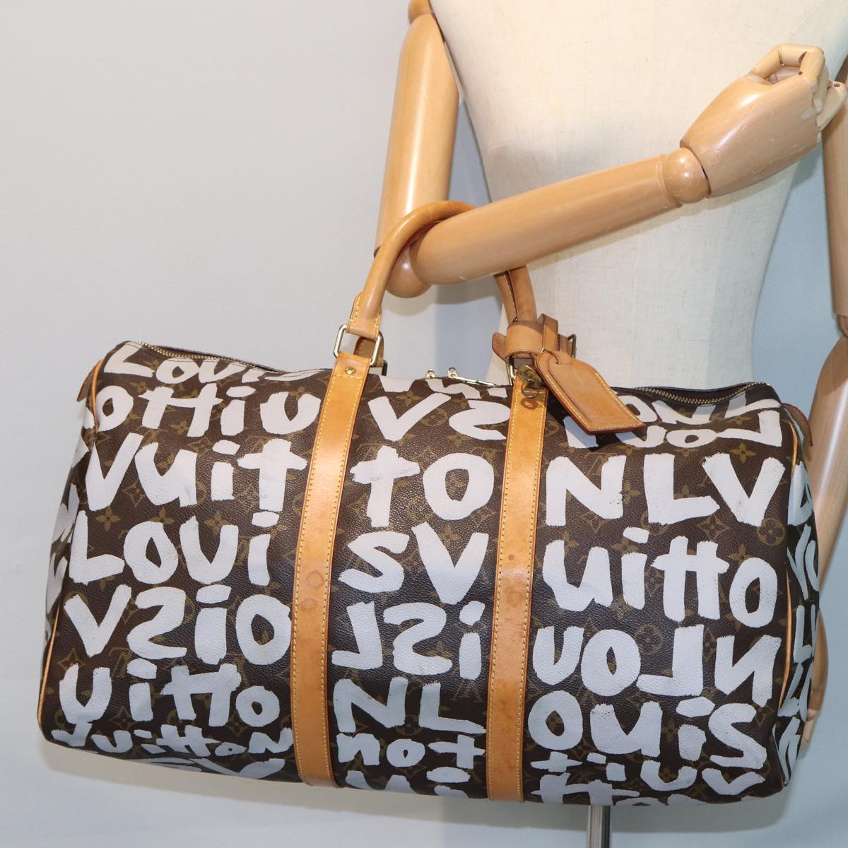 LOUIS VUITTON Monogram Graffiti Keepall 50 Boston Bag White M92197 yk13043