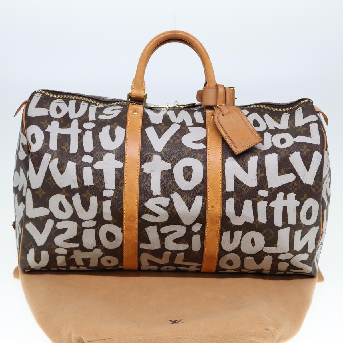 LOUIS VUITTON Monogram Graffiti Keepall 50 Boston Bag White M92197 yk13043