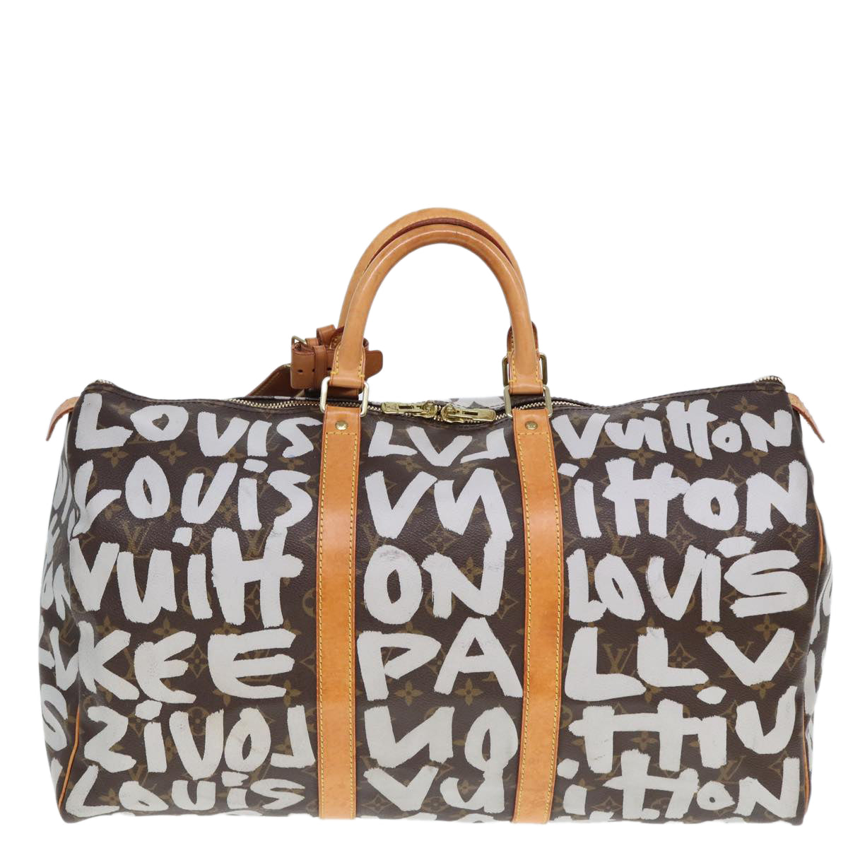 LOUIS VUITTON Monogram Graffiti Keepall 50 Boston Bag White M92197 yk13043