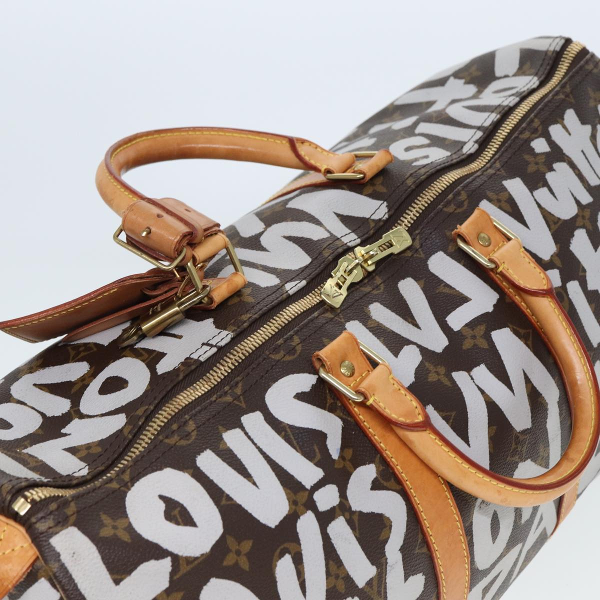 LOUIS VUITTON Monogram Graffiti Keepall 50 Boston Bag White M92197 yk13043