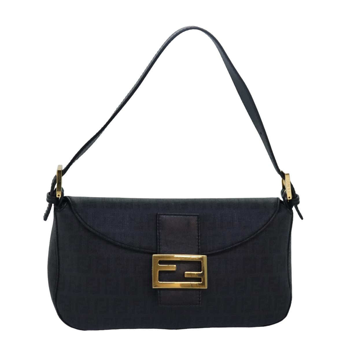 Luxury Fendi Zucchino Canvas Mamma Baguette Shoulder Bag Blackyk13228A