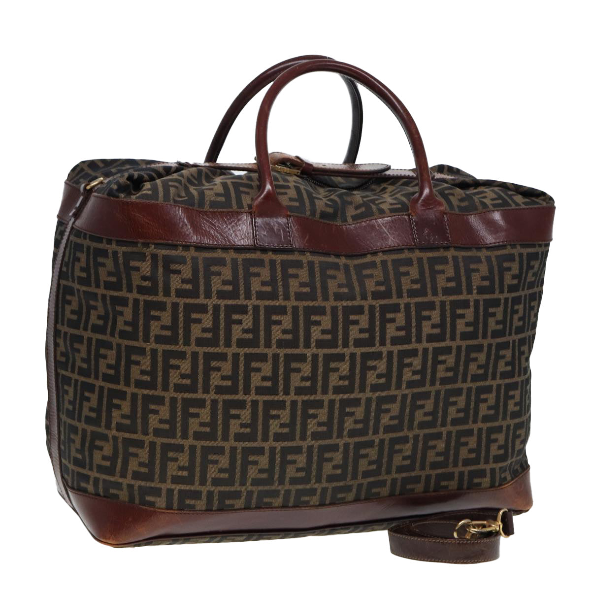 Luxury Fendi Zucca Canvas Boston Bag 2way Brown Blackyk13241