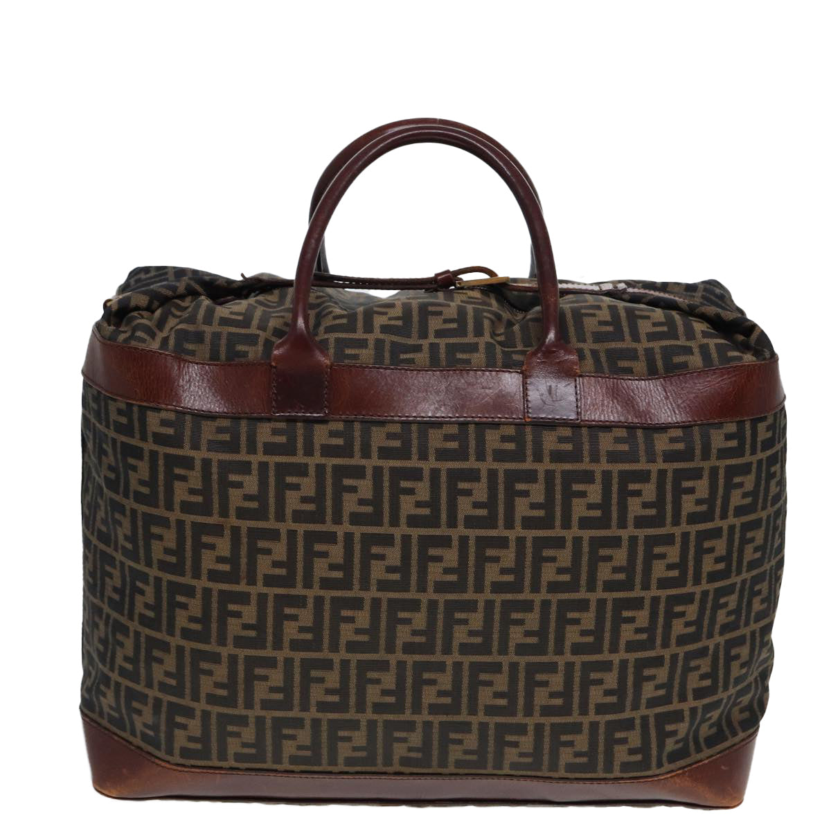 Luxury Fendi Zucca Canvas Boston Bag 2way Brown Blackyk13241