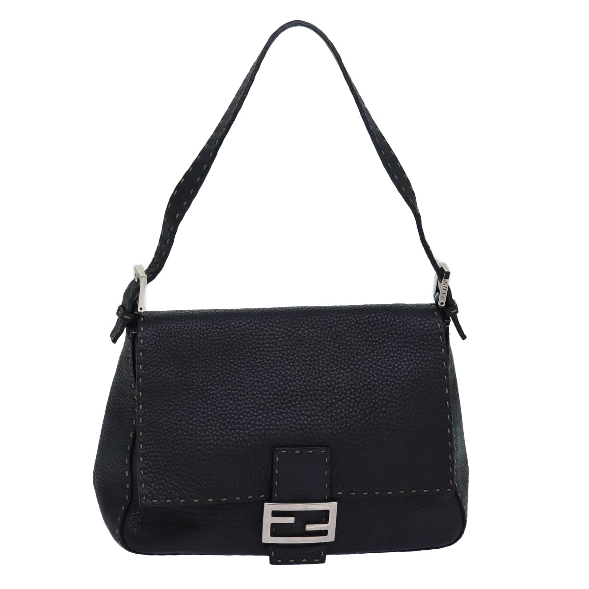 Luxury Fendi Celeria Mamma Baguette Shoulder Bag Leather Blackyk13492