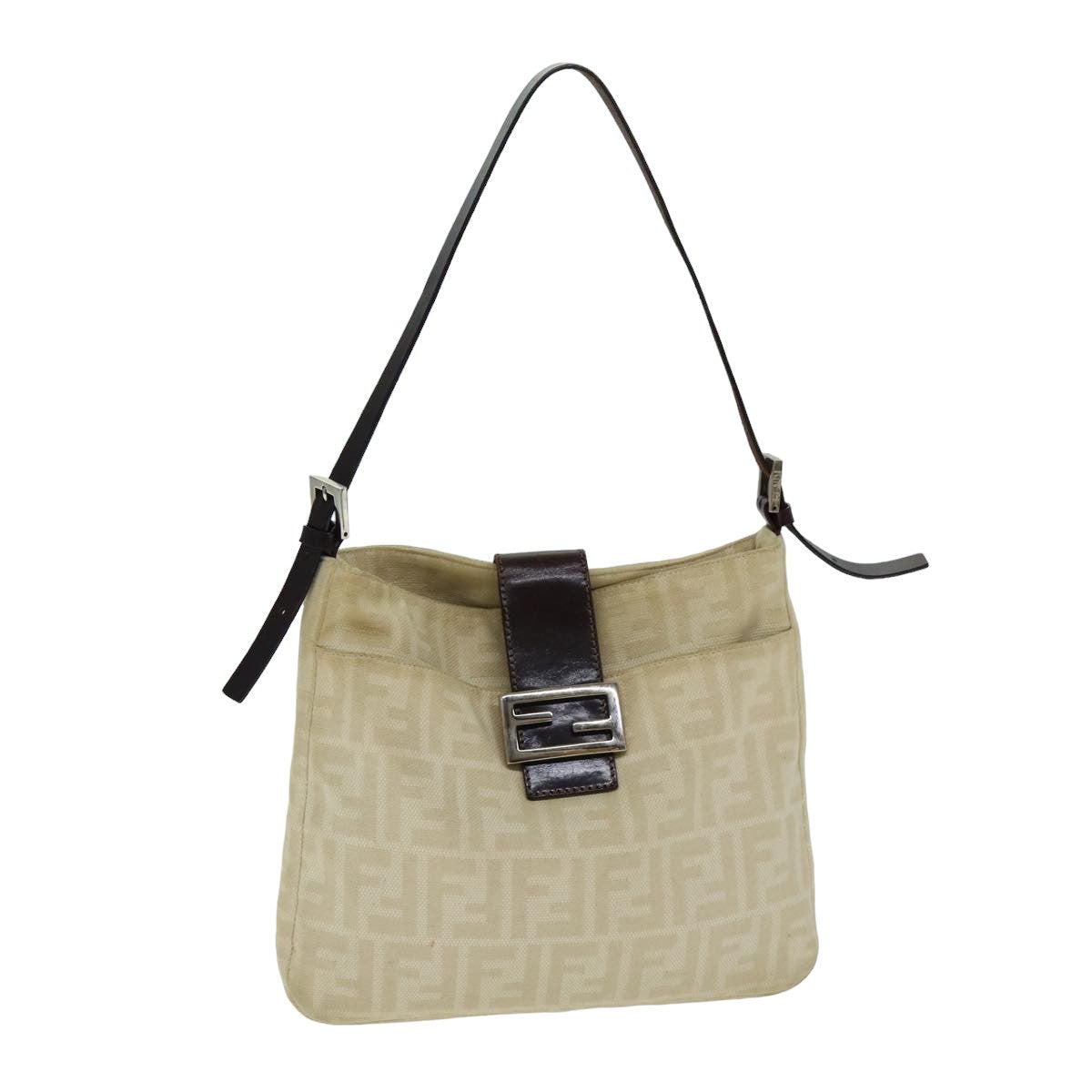 Luxury Fendi Zucca Canvas Mamma Baguette Shoulder Bag Beigeyk13591