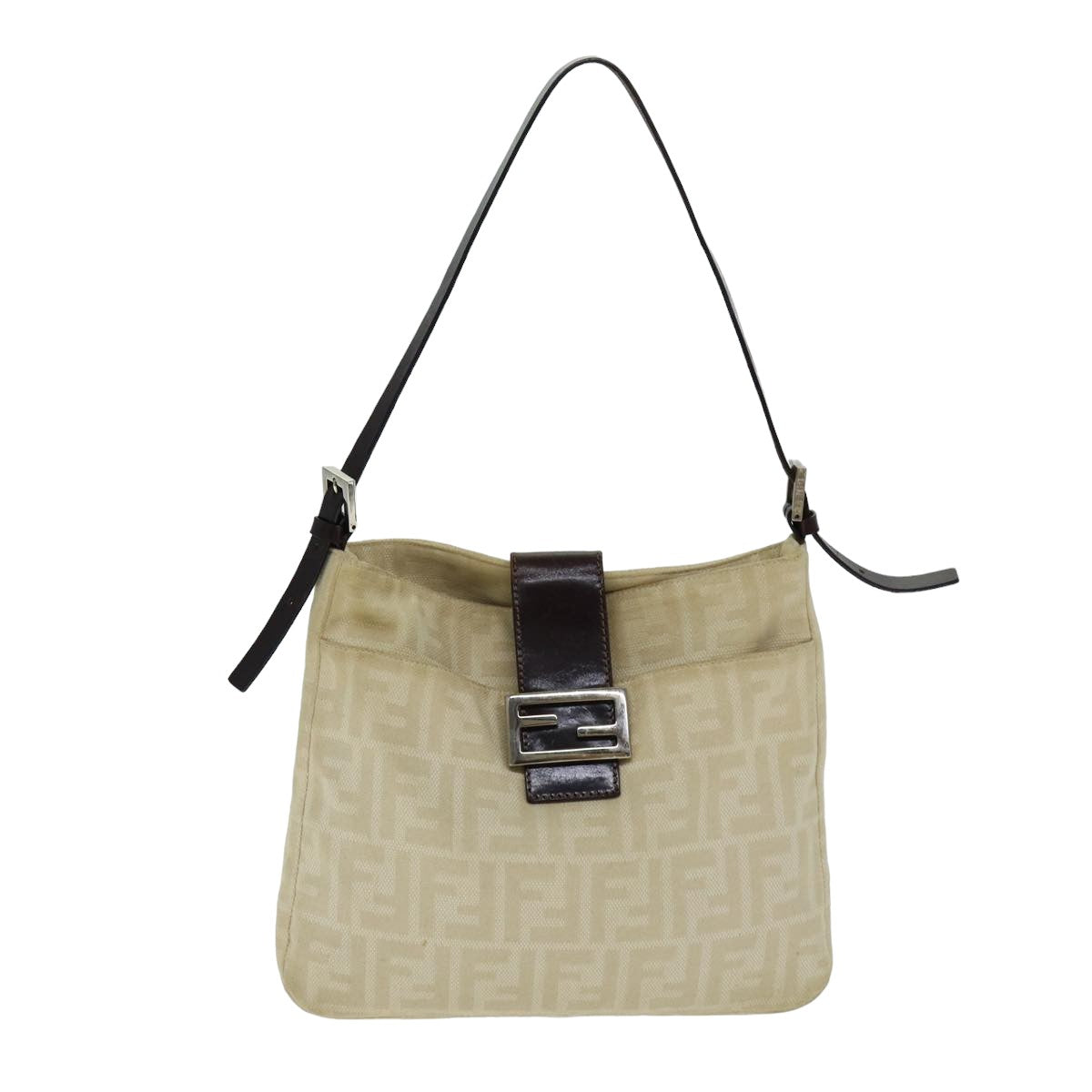 Luxury Fendi Zucca Canvas Mamma Baguette Shoulder Bag Beigeyk13591