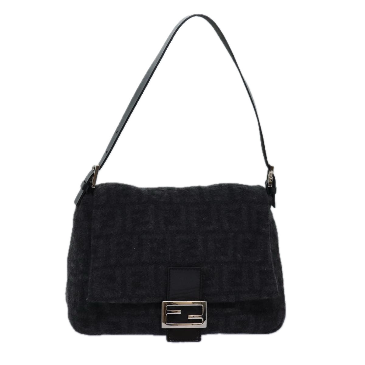 Luxury Fendi Zucca Canvas Mamma Baguette Shoulder Bag Wool Blackyk13747