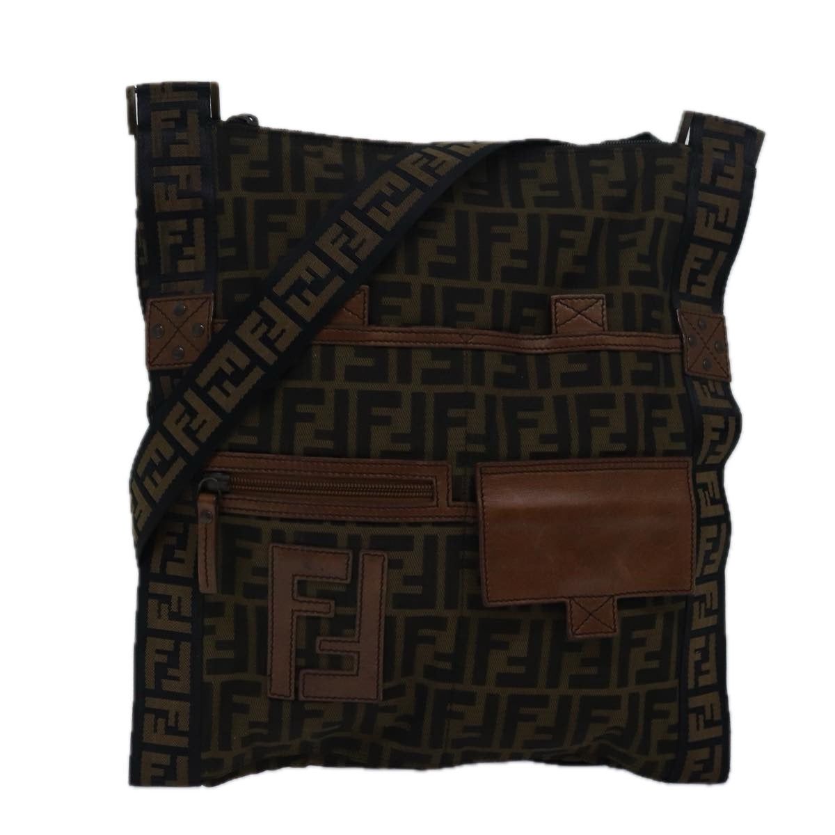 Luxury Fendi Zucca Canvas Shoulder Bag Brown Blackyk13801