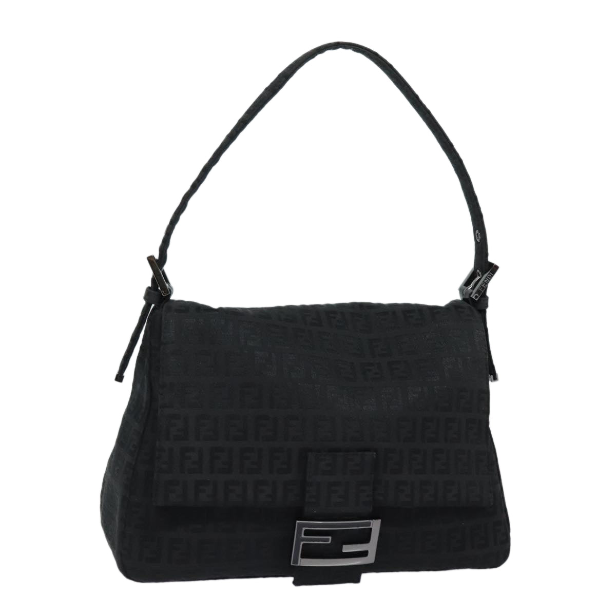 Luxury Fendi Zucchino Canvas Mamma Baguette Shoulder Bag Blackyk13812A