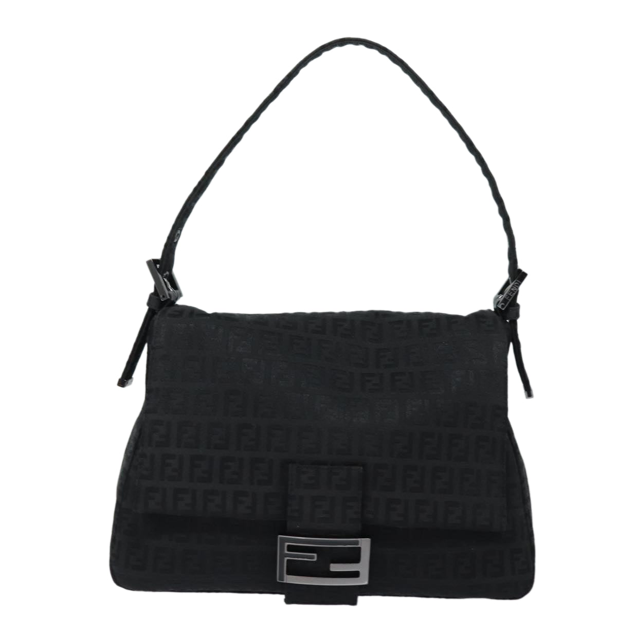 Luxury Fendi Zucchino Canvas Mamma Baguette Shoulder Bag Blackyk13812A