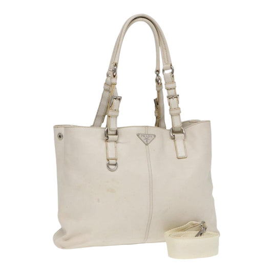 Luxury Prada Tote Bag Leather 2way White  yk14111