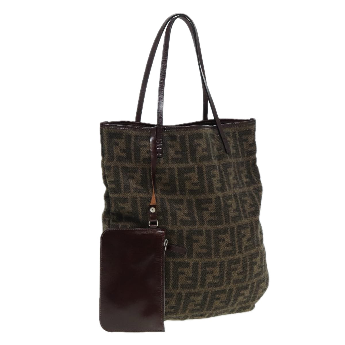 Luxury Fendi Zucca Canvas Tote Bag Wool Brown Black Silveryk14162